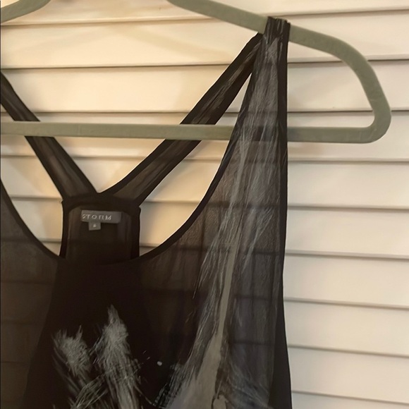 Storm Black and Gray Razor Back Abstract Design Sheer High Lo Tank Top Overlay - Picture 6 of 10